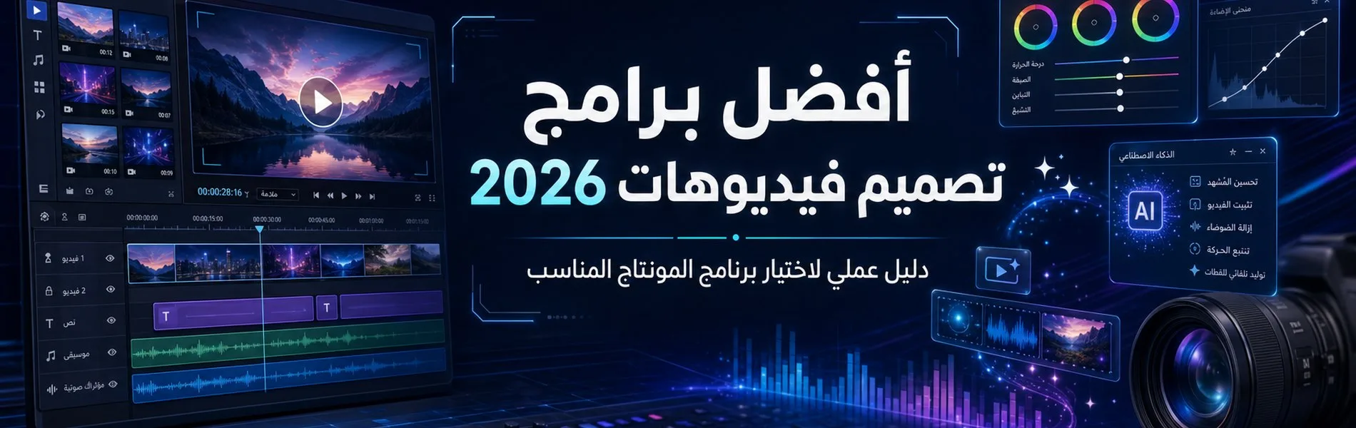 أفضل برامج تصميم فيديوهات 2026 على شاشة مونتاج عصرية
